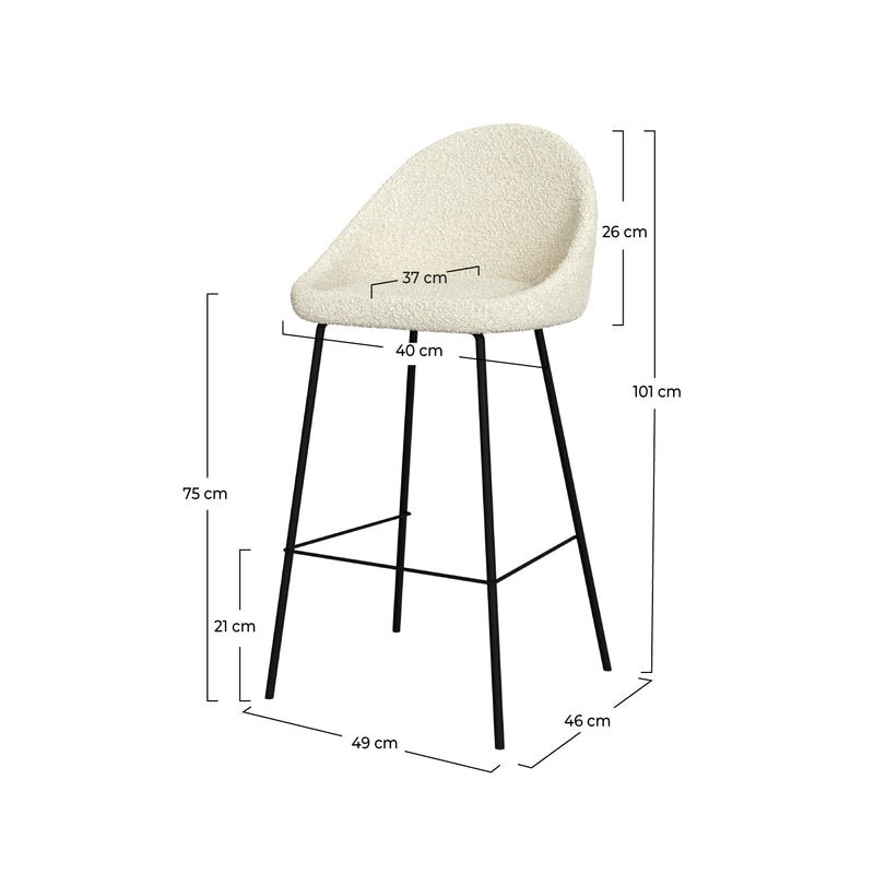 Chaise de bar Misty en tissu bouclette blanche 75 cm (lot de 2)