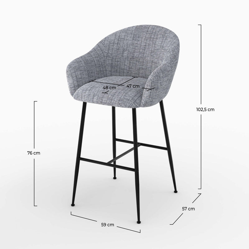 Chaise de bar Socky en tissu gris chiné 76 cm
