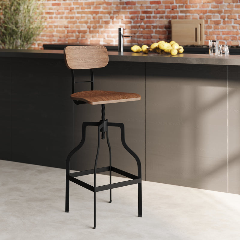 chaise de bar vintage reglable en hauteur 66 85 cm en bois retro