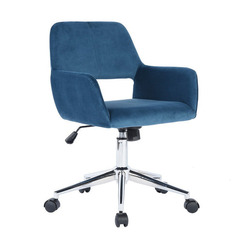 Chaise De Bureau En Velours Ajustable - Ross - Bleu