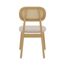 chaise en bois clair tissu beige rotin maria