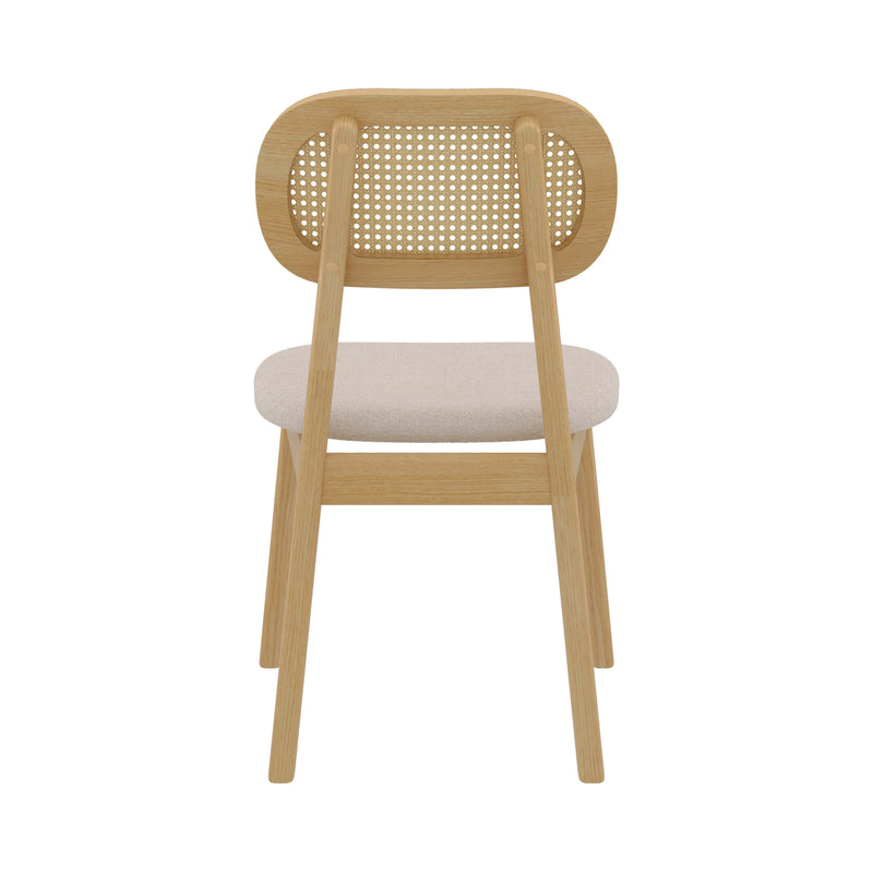 chaise en bois clair tissu beige rotin maria