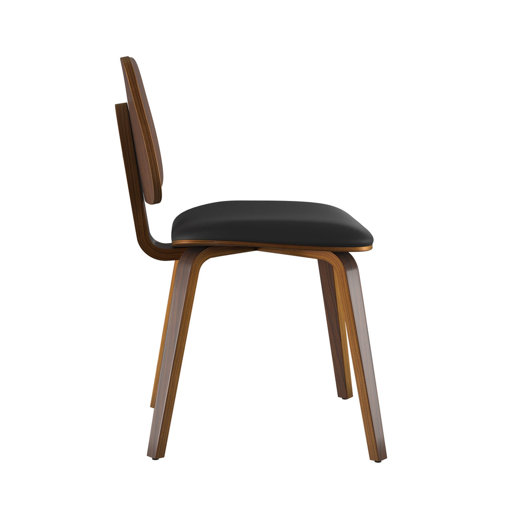 Flow - Set of 2 Chairs in Walnut Veneered Wood and Black Pu
