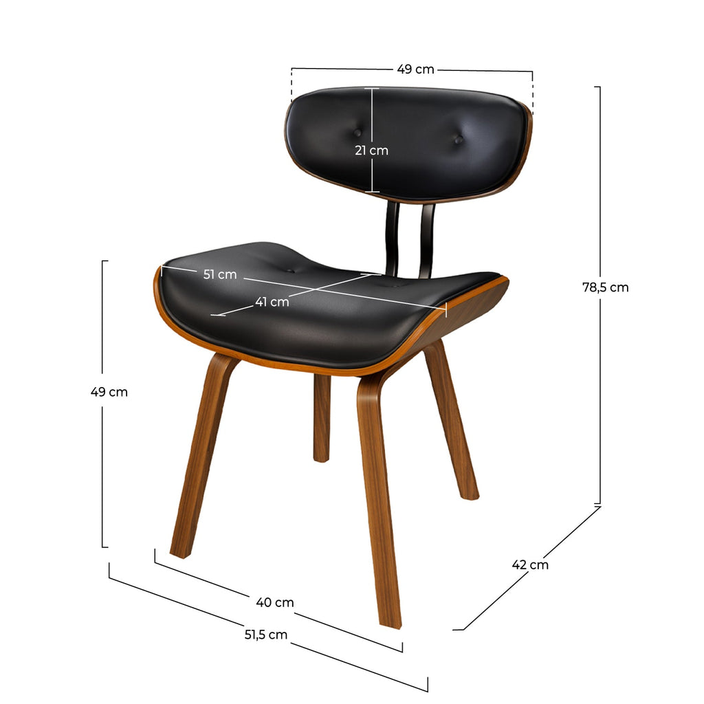 Pétrus - Chaise En Pu Noir Et Pieds En Bois Plié