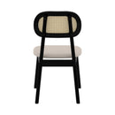 chaise en bois noir assise tissu beige dossier rotin maria