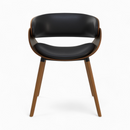 chaise en cuir synthetique noir et bois plaque noyer polo