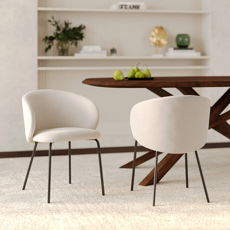 Chaise Victoria en tissu beige et pieds en métal noir (lot de 2)