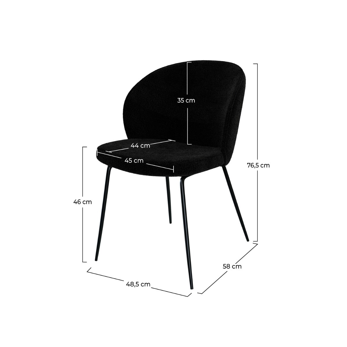 Groom - Set of 2 Chairs in Black Bouclé Fabric and Metal Legs