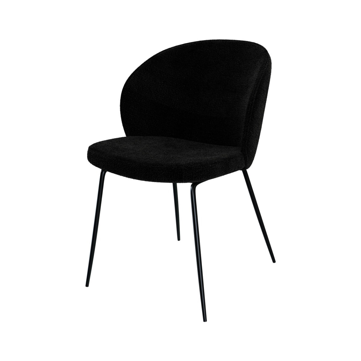 Groom - Set of 2 Chairs in Black Bouclé Fabric and Metal Legs