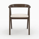 Chaise Hawa en bois d'hévéa foncé et tissu bouclé crème