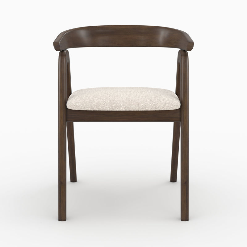 Chaise Hawa en bois d'hévéa foncé et tissu bouclé crème