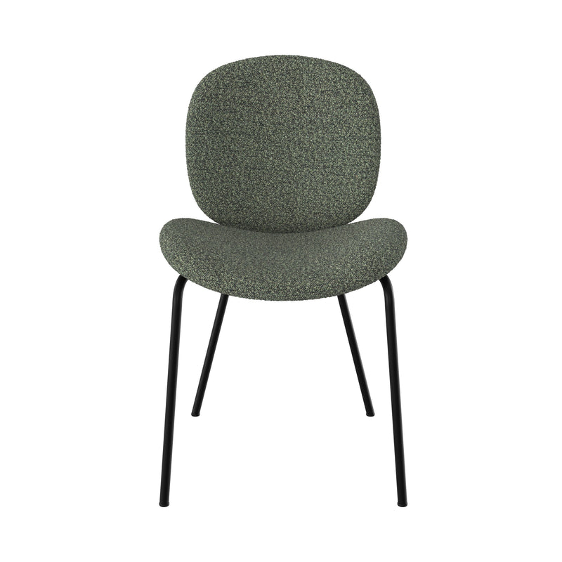 Chaise Iris en tissu bouclé vert kaki et pieds en métal noir (lot de 2)