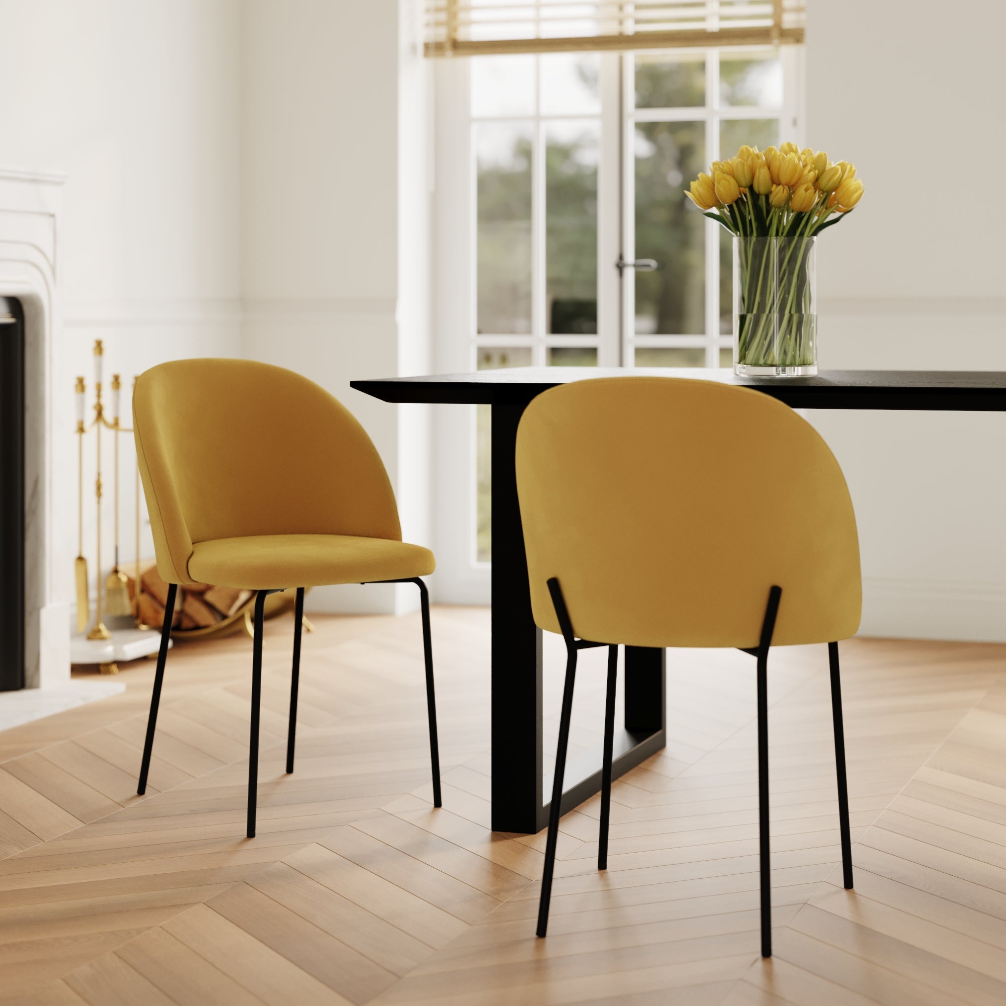 Karl - Lot De 2 Chaises En Velours Jaune Moutarde