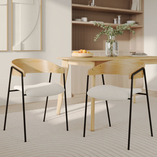 Esmée - Lot De 2 Chaises En Tissu Bouclé Blanc Et Bois De Chêne