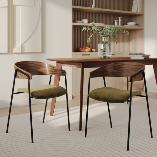 Esmée - Lot De 2 Chaises En Velours Vert Kaki Et Bois De Noyer