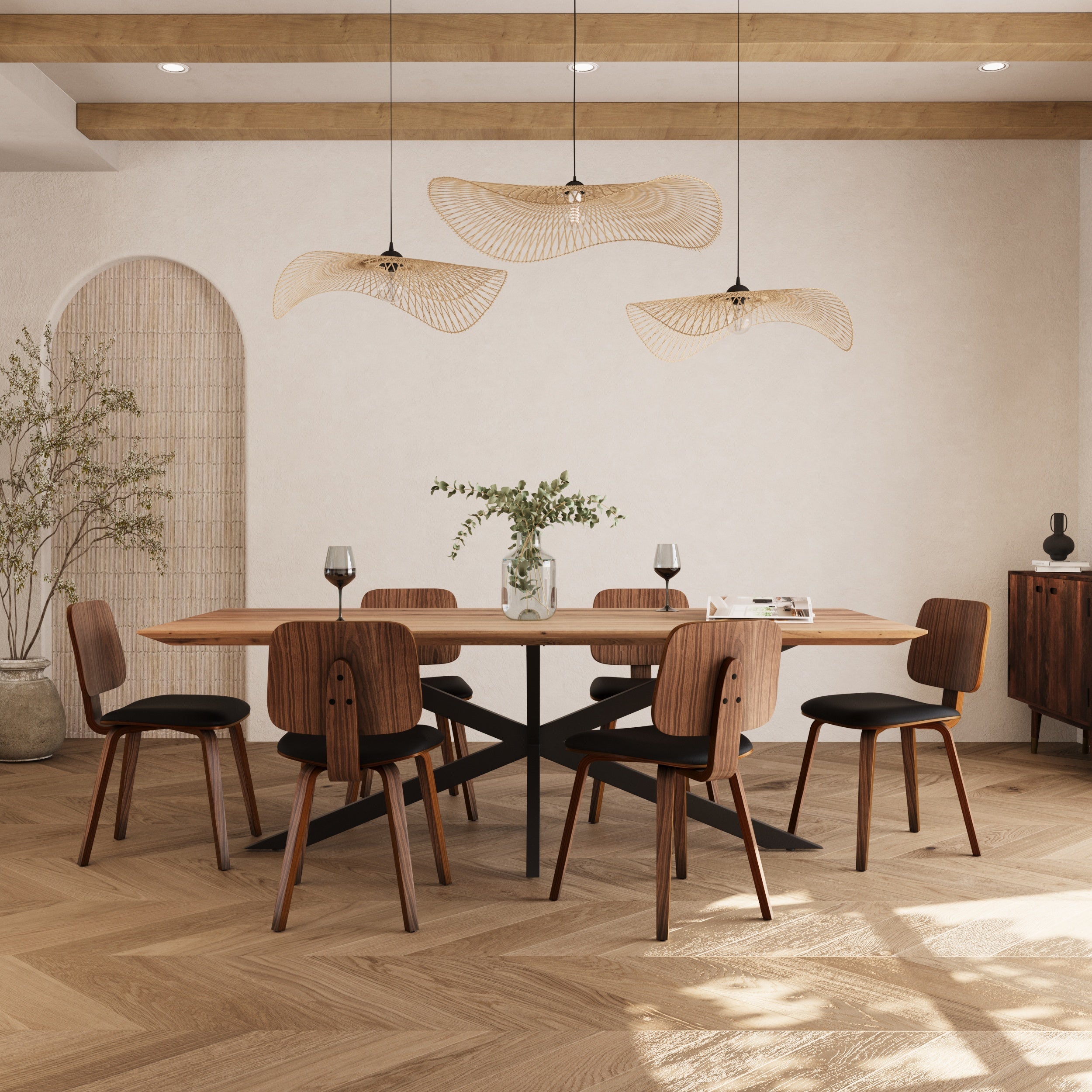Flow - Set of 2 Chairs in Walnut Veneered Wood and Black Pu