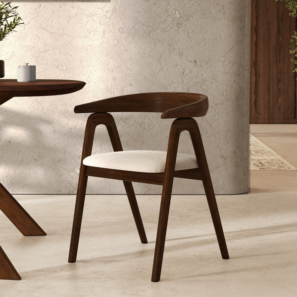 Hawa - Chaise En Bois D'Hévéa Foncé Et Tissu Bouclé Crème