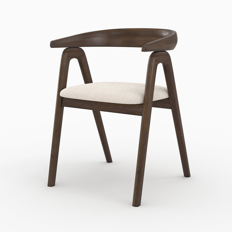 Chaise Hawa en bois d'hévéa foncé et tissu bouclé crème