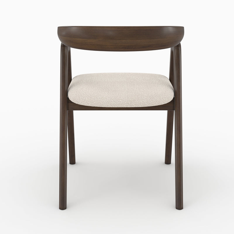 Chaise Hawa en bois d'hévéa foncé et tissu bouclé crème