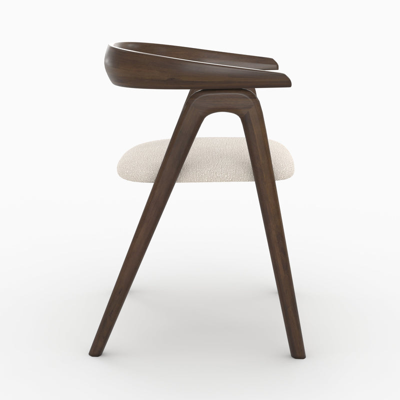 Chaise Hawa en bois d'hévéa foncé et tissu bouclé crème