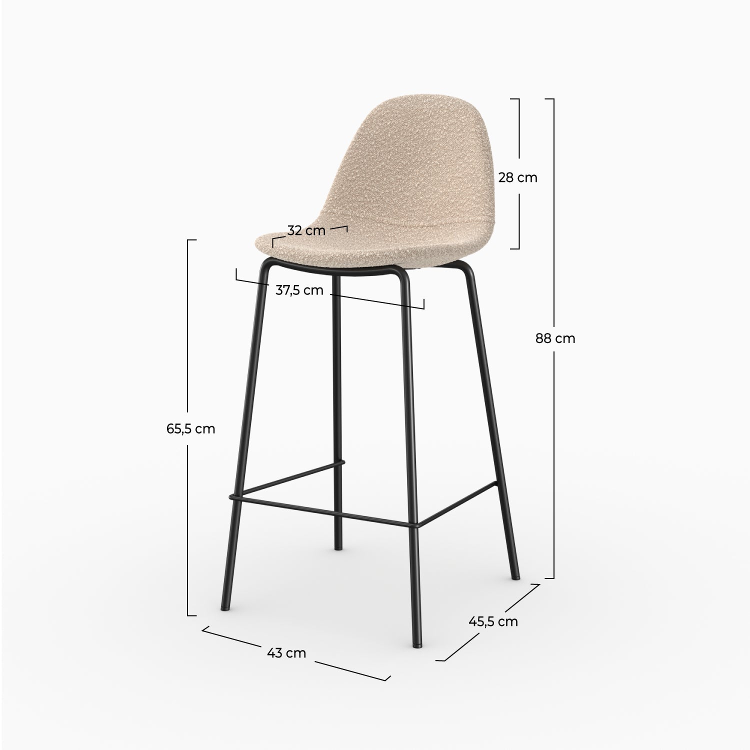 Henrik - Juego de 2 sillas tipo isla central en tela Bouclette beige