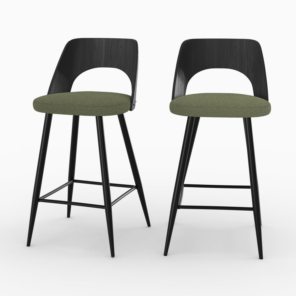 Mindy - Lot De 2 Chaises Pour Îlot Central En Tissu Bouclé Vert Kaki