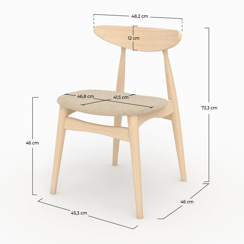 Lot de 2 chaises Josette en tissu beige et bois d'hévéa