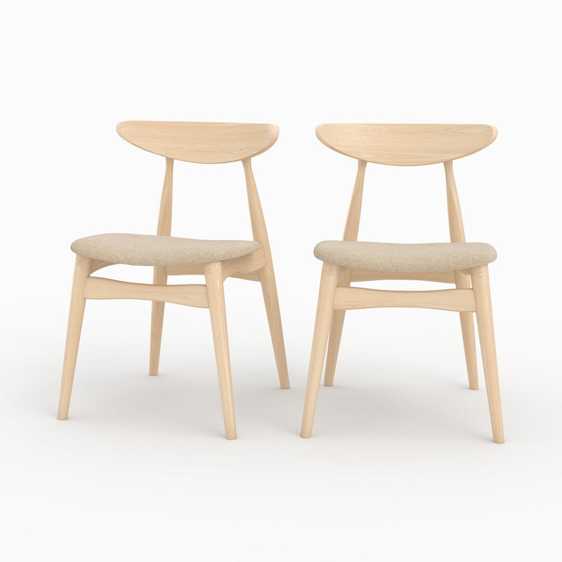 Lot de 2 chaises Josette en tissu beige et bois d'hévéa
