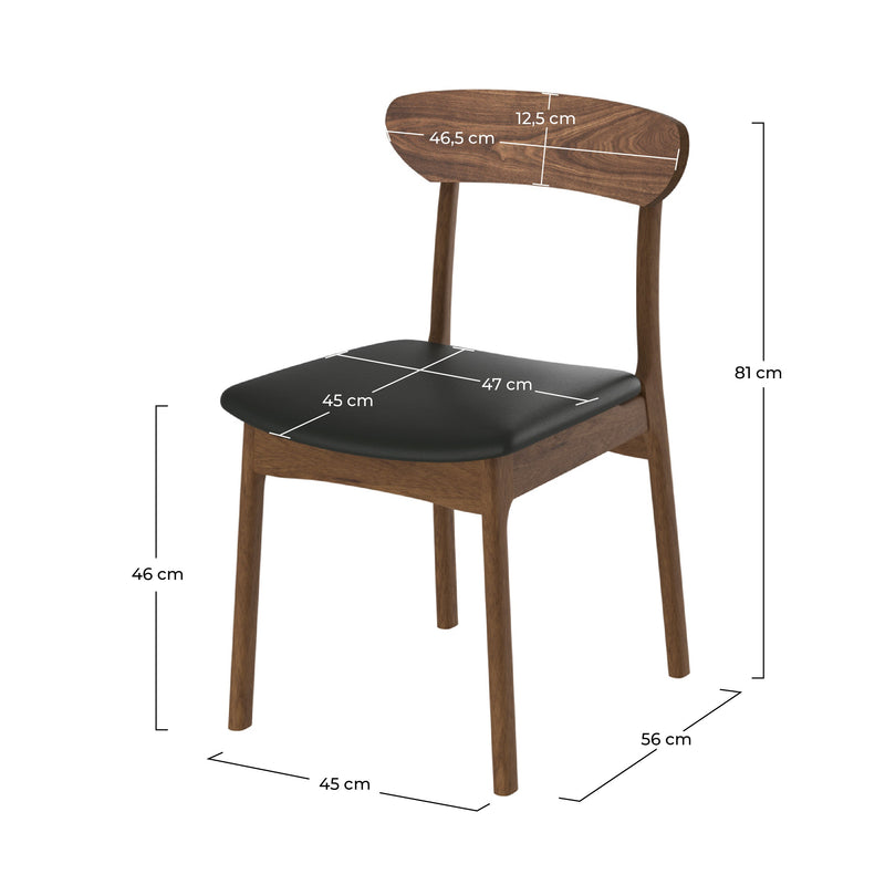 Chaise Lana en cuir synthétique noir et bois foncé (lot de 2)