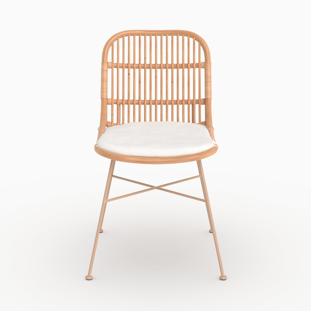 Moon - Conjunto de 2 sillas de ratán beige y patas de metal beige