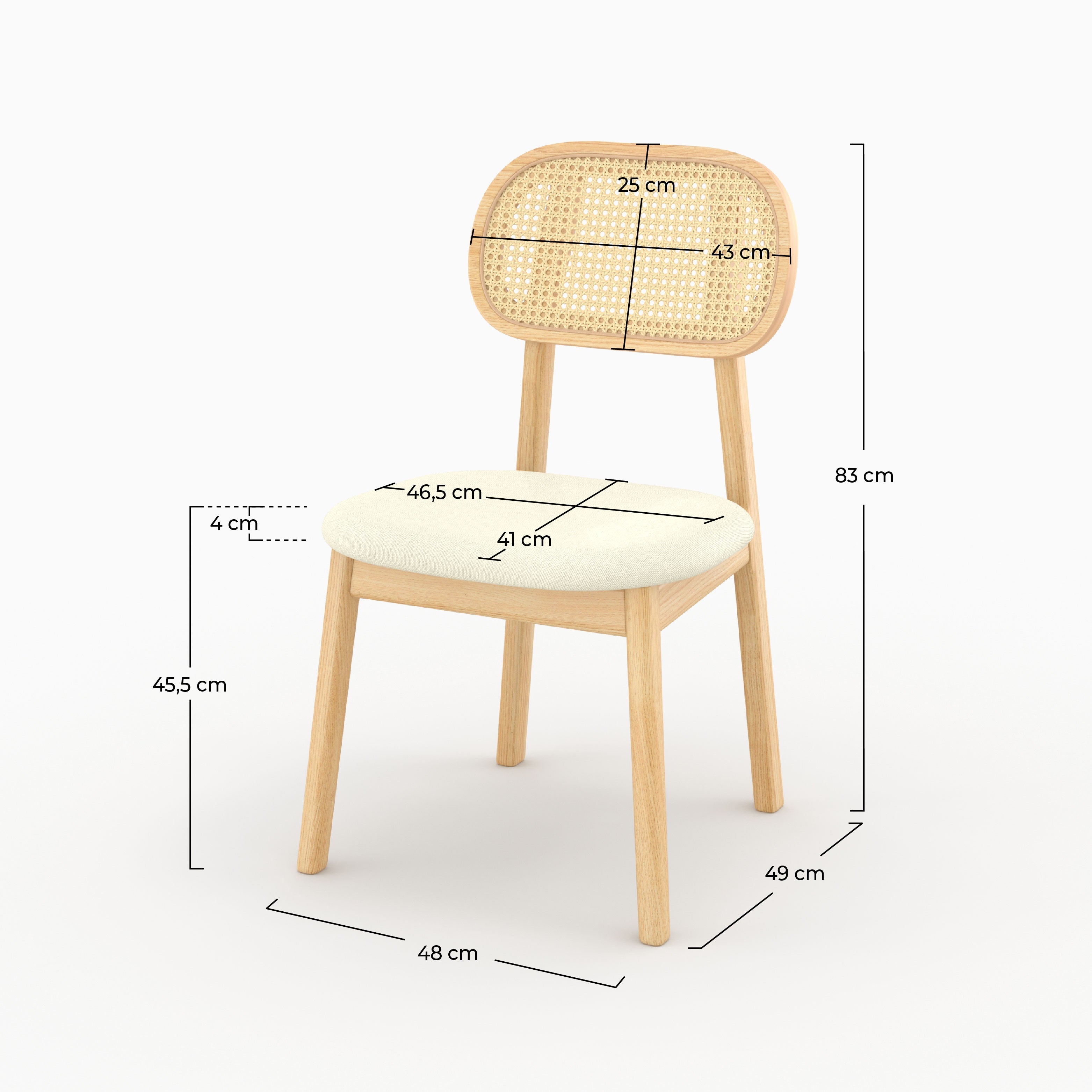 Maria - Lot De 2 Chaises En Bois Clair, Tissu Beige Et Rotin Synthétique