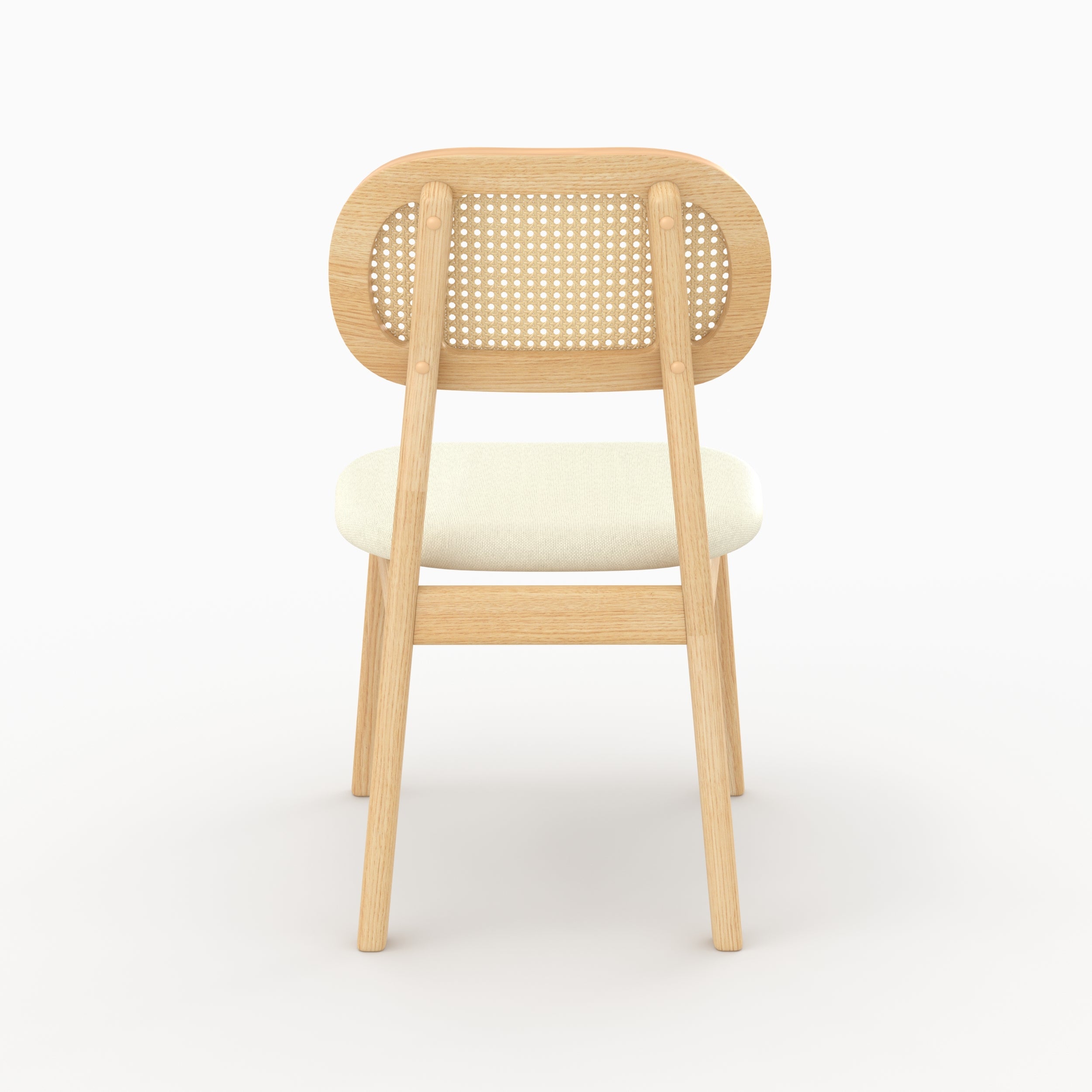 Maria - Lot De 2 Chaises En Bois Clair, Tissu Beige Et Rotin Synthétique