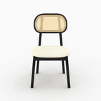 Maria - Lot De 2 Chaises En Bois Noir, Tissu Beige Et Rotin Synthétique
