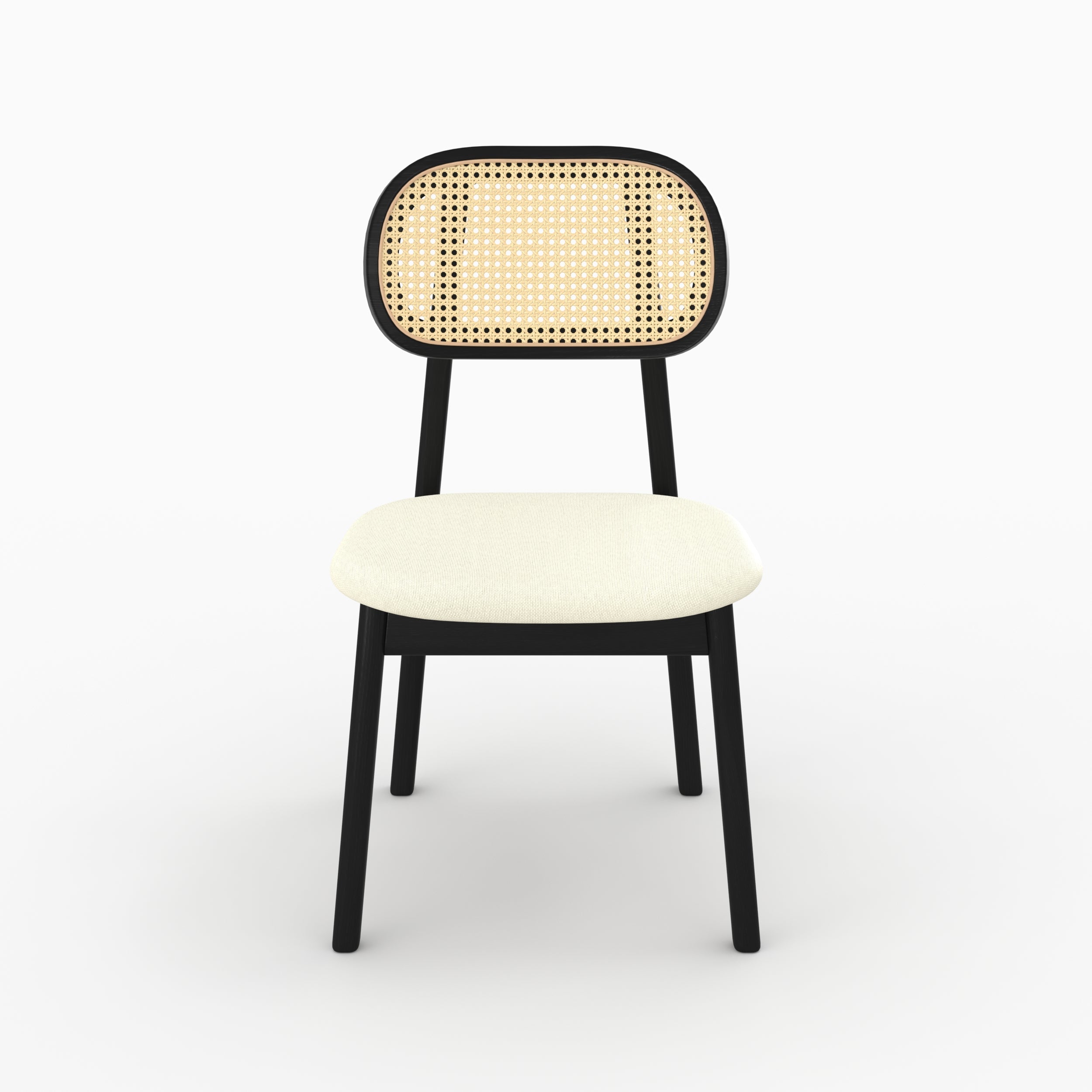 Maria - Lot De 2 Chaises En Bois Noir, Tissu Beige Et Rotin Synthétique