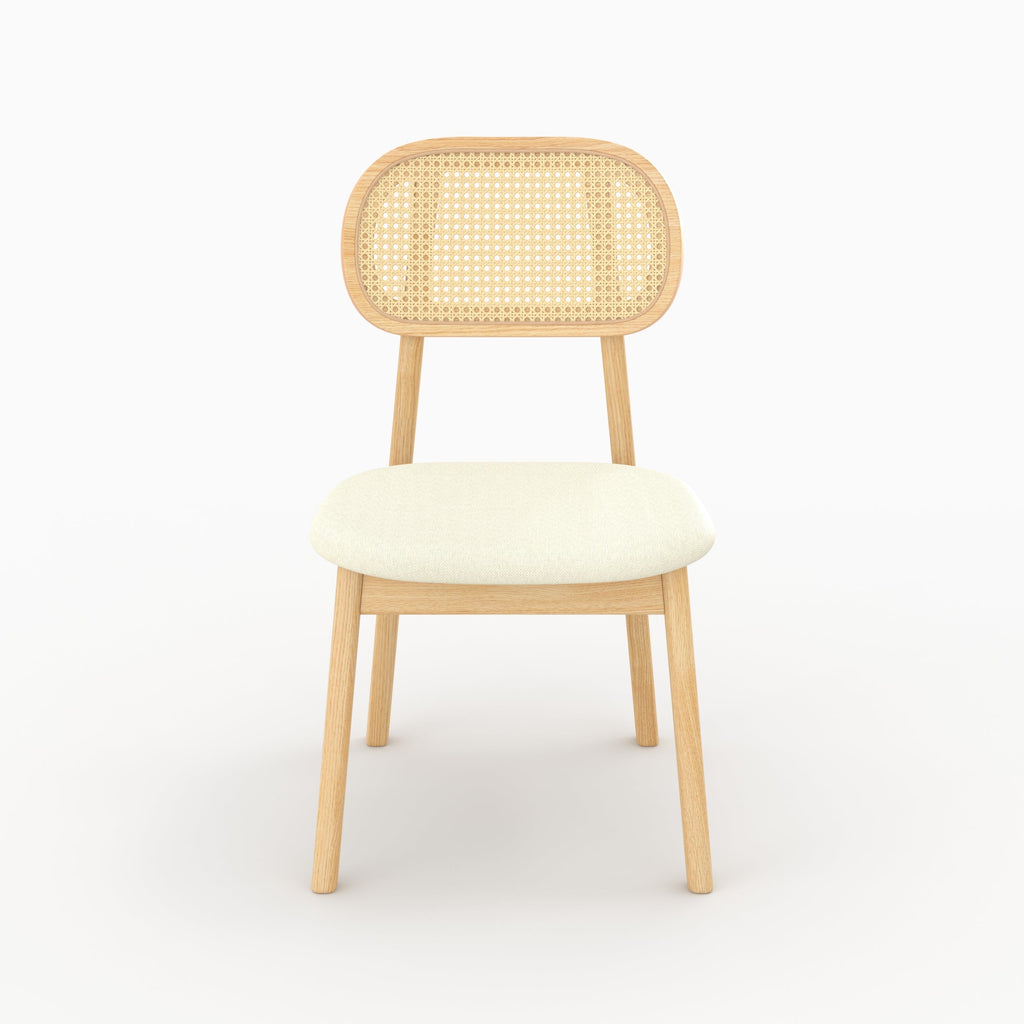 Maria - Lot De 2 Chaises En Bois Clair, Tissu Beige Et Rotin Synthétique