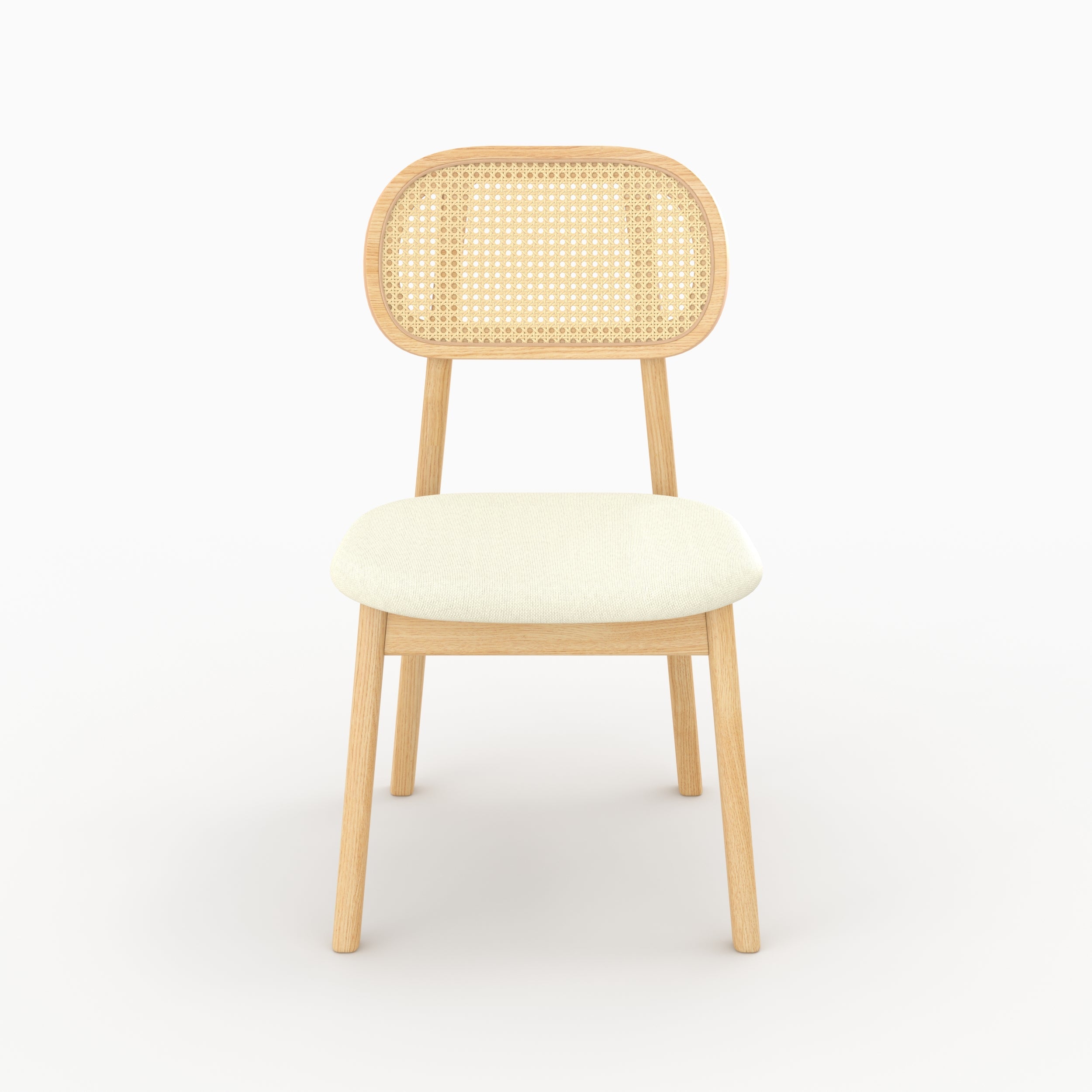 Maria - Lot De 2 Chaises En Bois Clair, Tissu Beige Et Rotin Synthétique