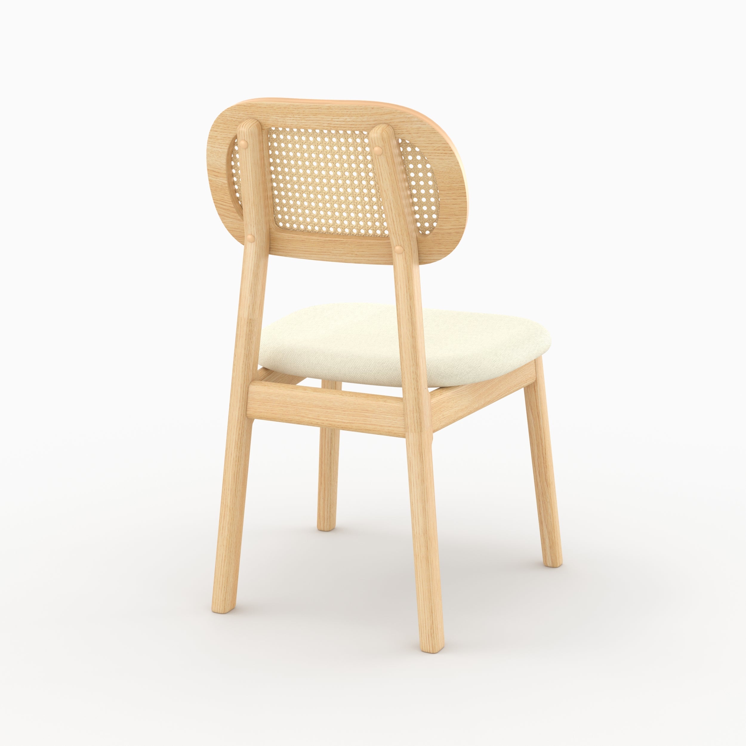Maria - Lot De 2 Chaises En Bois Clair, Tissu Beige Et Rotin Synthétique