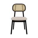 chaise maria en bois noir assise tissu beige dossier rotin