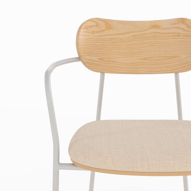 Lot de 2 chaises Marine en tissu beige et placage en bois clair