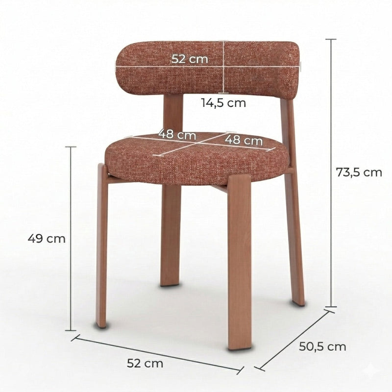 Lot de 2 chaises Aura en tissu texturé brun canelle, pieds en métal effet bois