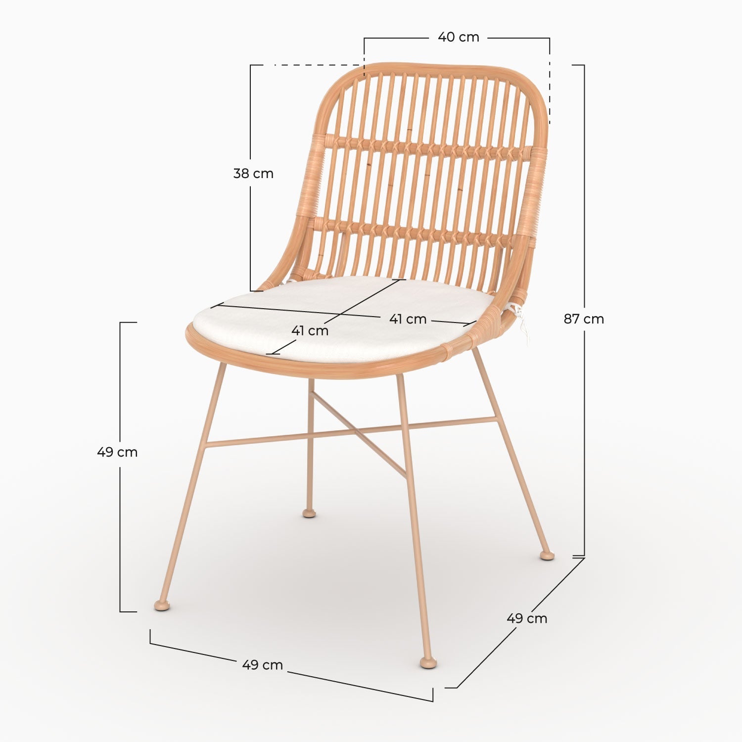 Moon - Conjunto de 2 sillas de ratán beige y patas de metal beige
