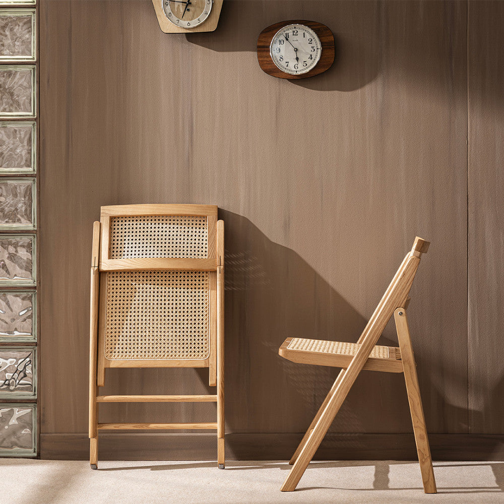 Paula - Chaise Pliante - Cannage Et Bois - Bois Clair