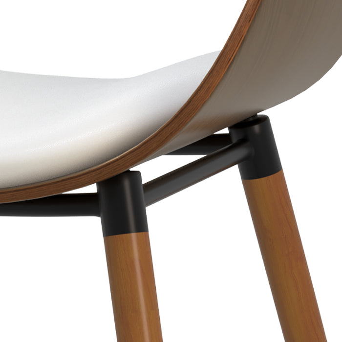 chaise polo blanche en cuir synthetique et bois fonce