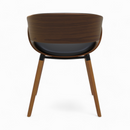 chaise polo cuir synthetique noir et bois plaque noyer