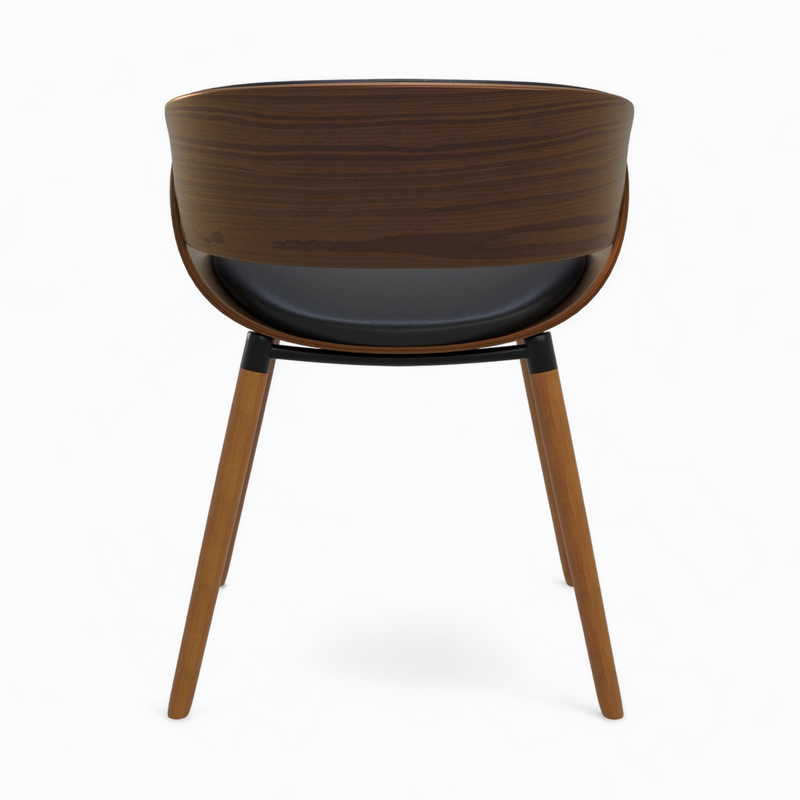 chaise polo cuir synthetique noir et bois plaque noyer