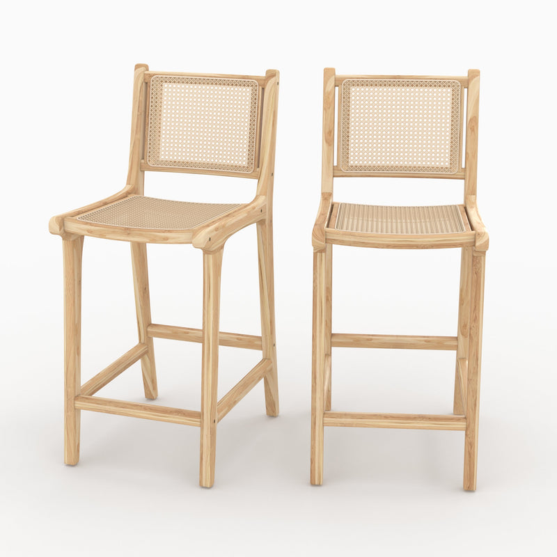 Chaise pour îlot central Kyla en teck et rotin 66,5 cm (lot de 2)
