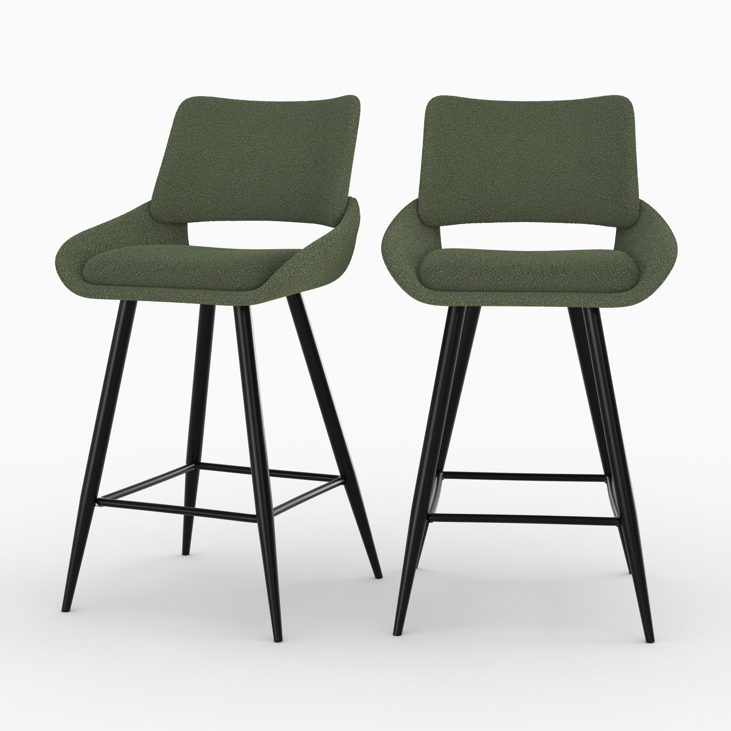 Alfy - Lot De 2 Chaises Pour Îlot Central En Tissu Bouclé Vert Kaki