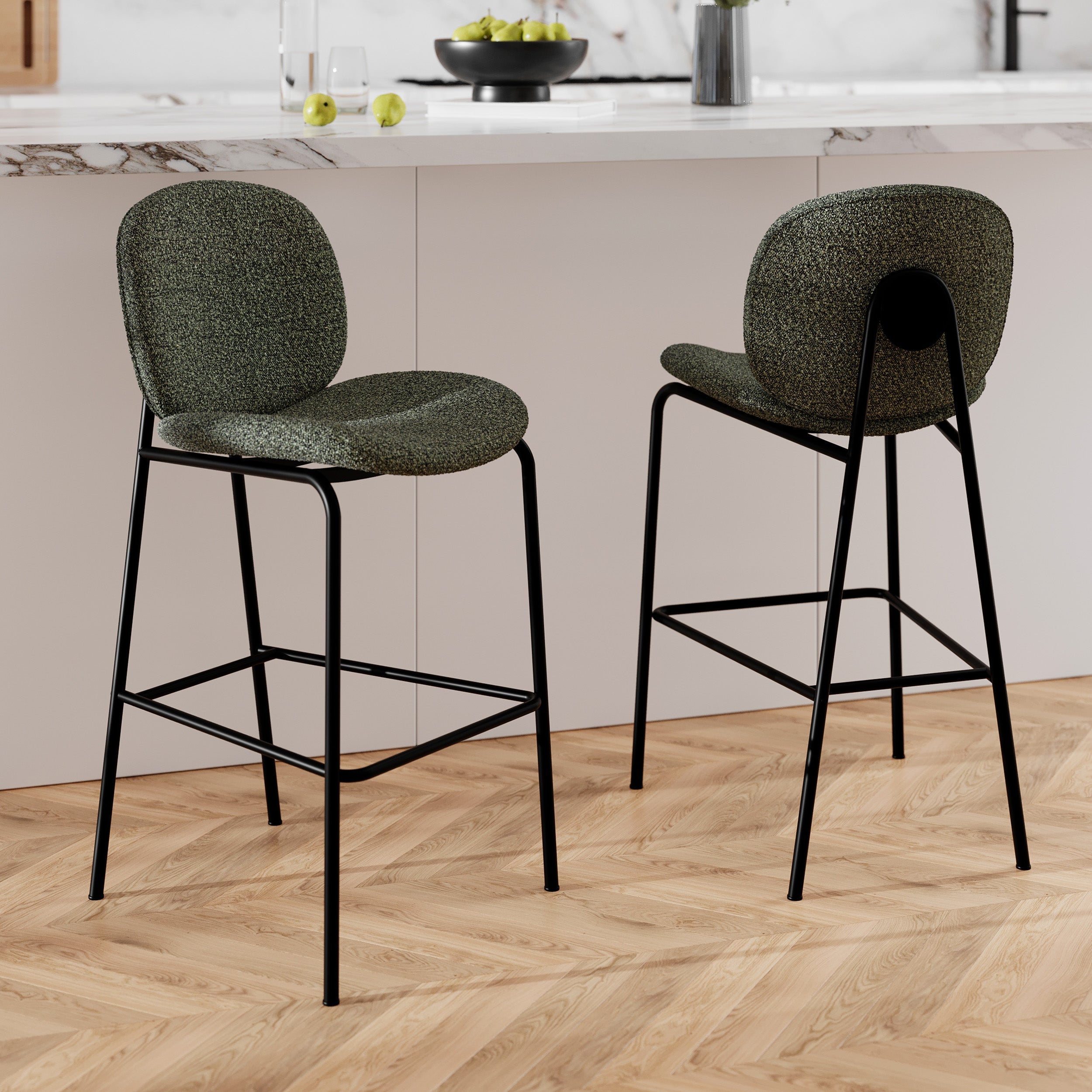 Iris - Lot De 2 Chaises Pour Îlot Central En Tissu Bouclé Vert