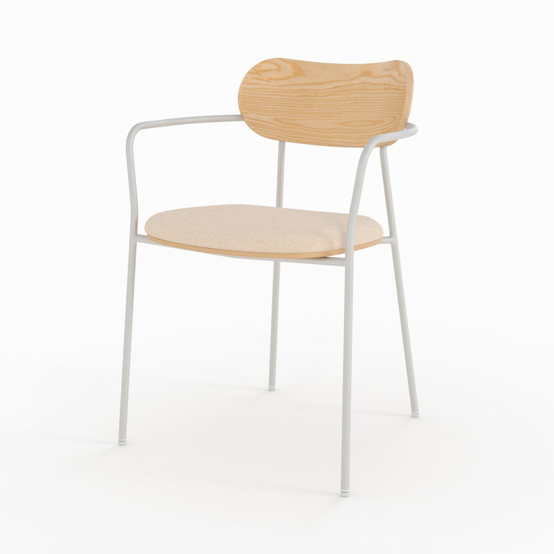 Lot de 2 chaises Marine en tissu beige et placage en bois clair