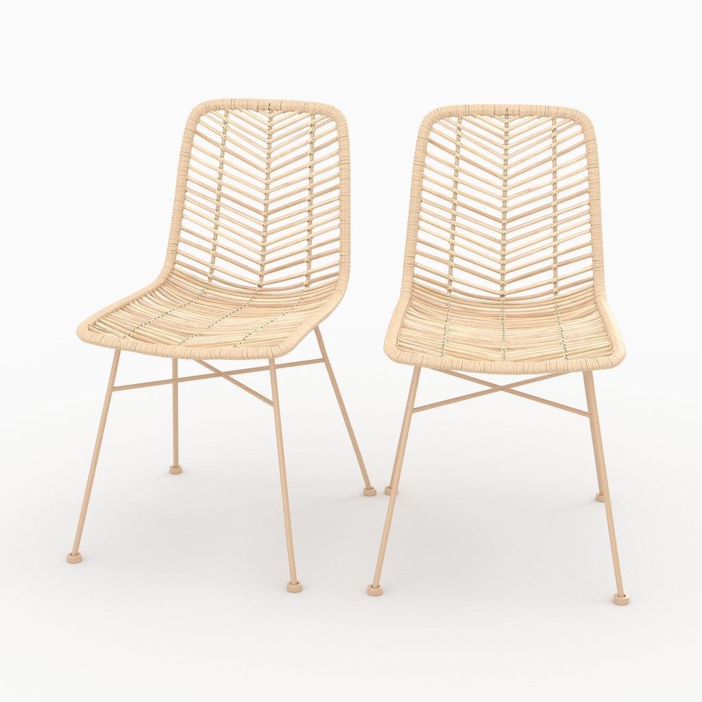 Tamara - Lot De 2 Chaises En Rotin Naturel Et Pieds Beiges